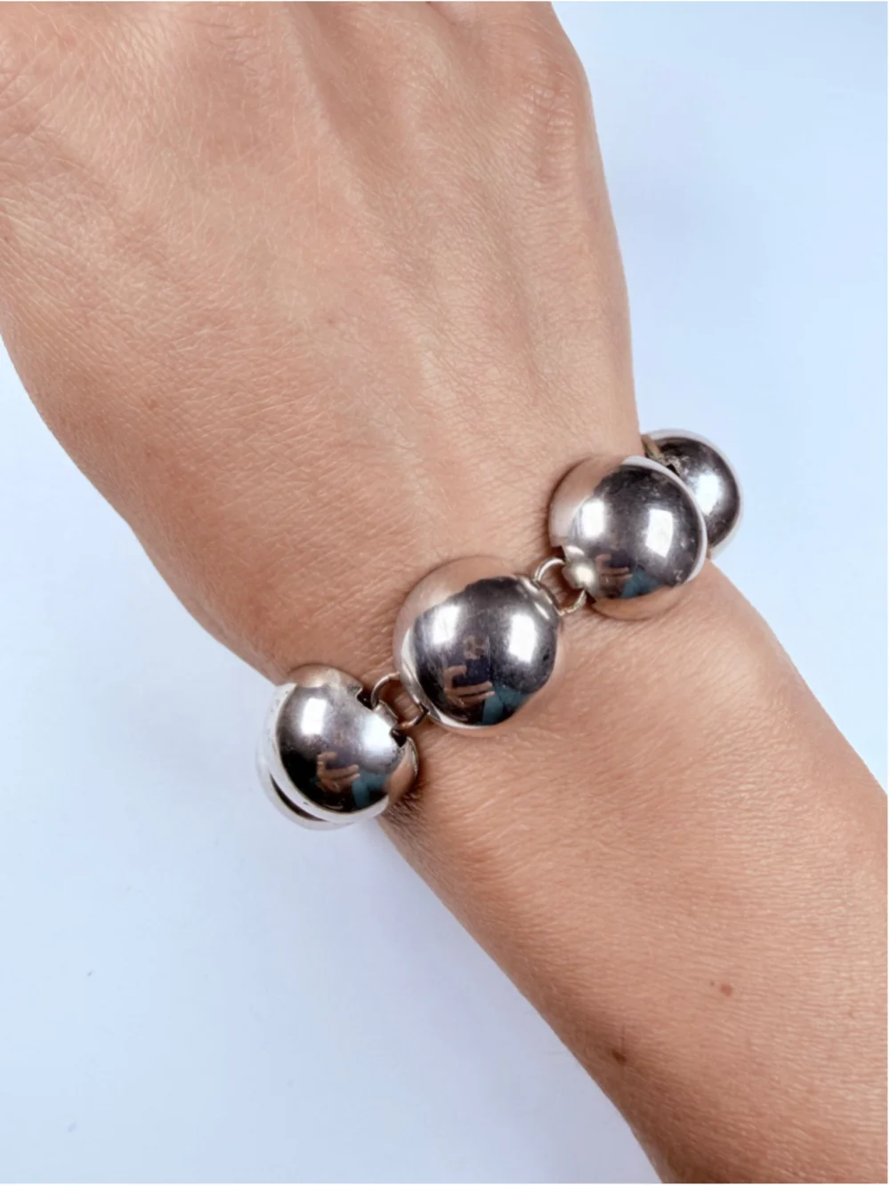 Modernist Space Age Atomic Bubble Sphere Disc 925 Sterling Silver VTG Bracelet